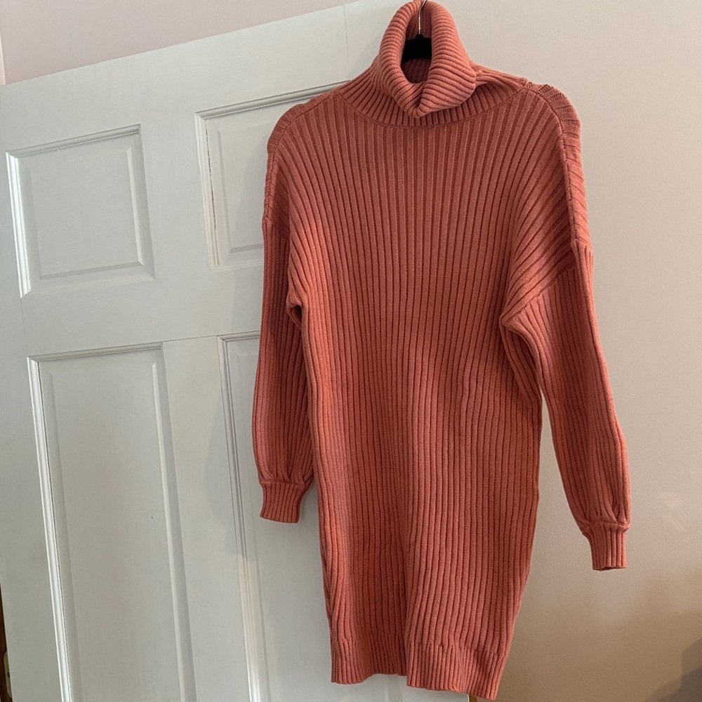 Amazon Women's Long Sleeve Ribbed Dress - Rust